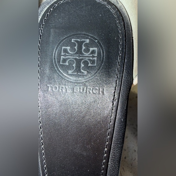 Tory Burch Black and White Striped Ankle Strap Heels - Picture 3 of 11